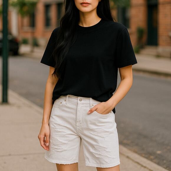 Zara White Distressed Cotton Bermuda Shorts - Picture 1 of 11